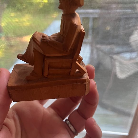 Vintage FOLK ART Wood Carving Old Man in Rocker - Picture 2 of 4